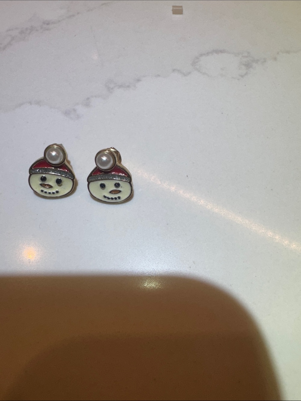 Snowman Stud Earrings with Pearl Accent - Red & Cream